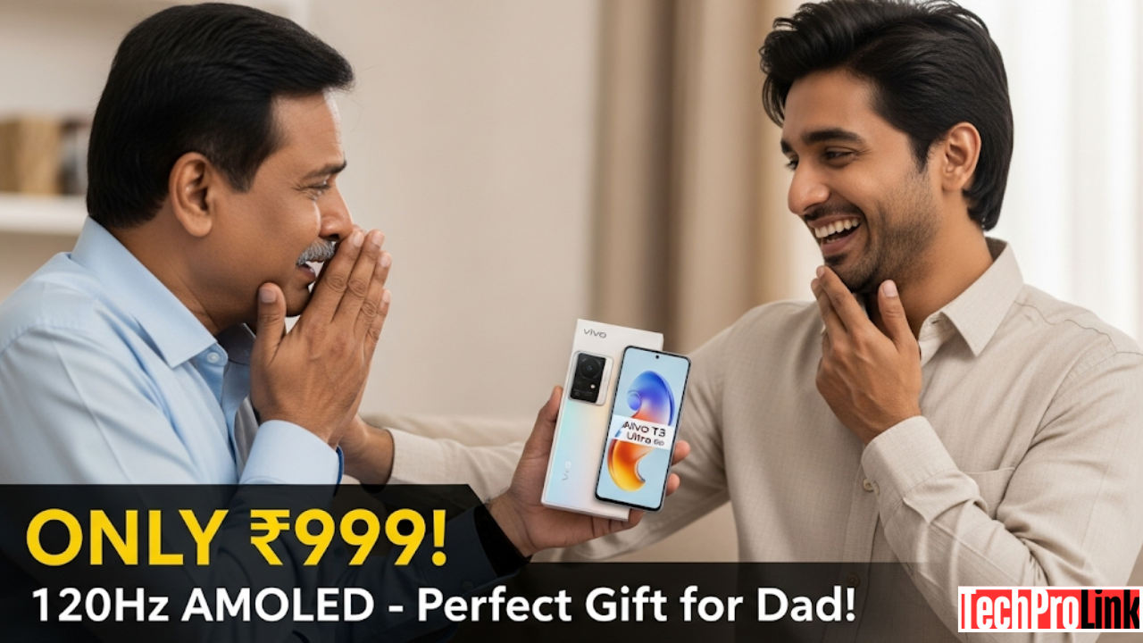 पापा को गिफ्ट करें Vivo T3 Ultra 5G - 120Hz रिफ्रेश रेट AMOLED डिस्प्ले सिर्फ ₹999 में